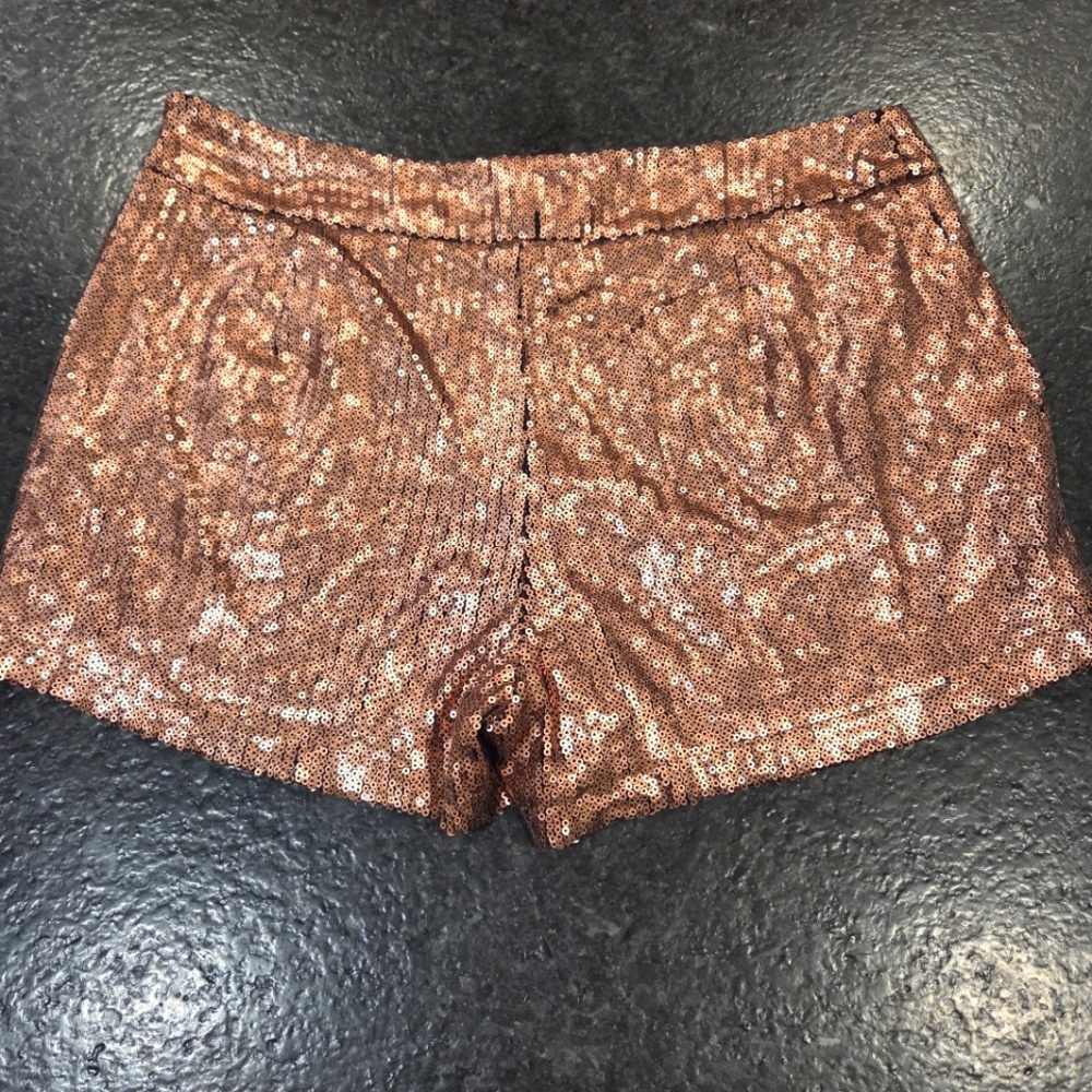 Forever 21 Brown Sequin Shorts With‎ Pockets Sparkle Christmas Party Women 26
